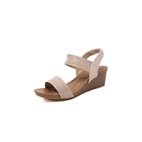 Generisch Sandalen für Damen, Sommer, Strand, mittlere Absätze, Keilsandalen, lässige Damenschuhe, große Größe, glänzend von Generisch