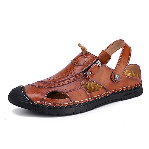 Generisch Sandalen für Herren, Herren-Ledersandalen, Sommer, handgefertigt, große Größe, Dual-Use-Hausschuhe, Strandschuhe, bequem, Sport, Outdoor von Generisch