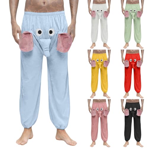 Generisch Schlafoveralls Für Herren, Pyjama Hose für Herren Damen Lustig Elefanten Hose mit Rüssel - Locker Elefantenrüssel Pyjamahose Lang Elefanten Hose Elefantenhosen Schlafanzughose Flanellhose von Generisch