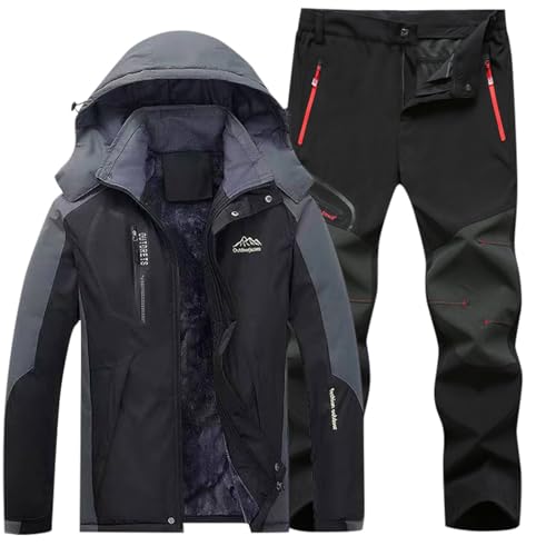 Generisch Schneeanzüge-Für-Damen, Skianzug Herren 2 Teilig Set Winddicht Snowboard Set Mit Kapuze Schneeanzug Wasserdicht Ski Anzug Männer Winter Skibekleidung Warm Thermoanzug Skijacke Und Hose von Generisch