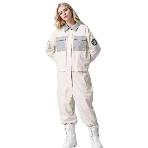 Generisch Schneeanzüge Für Damen Winddicht Schneeanzüge Outdoor Schneeanzug Damen Winter Overall Wasserdicht Schneeoverall Skioverall Ski Suit Women Mit Kapuze Weiß L von Generisch