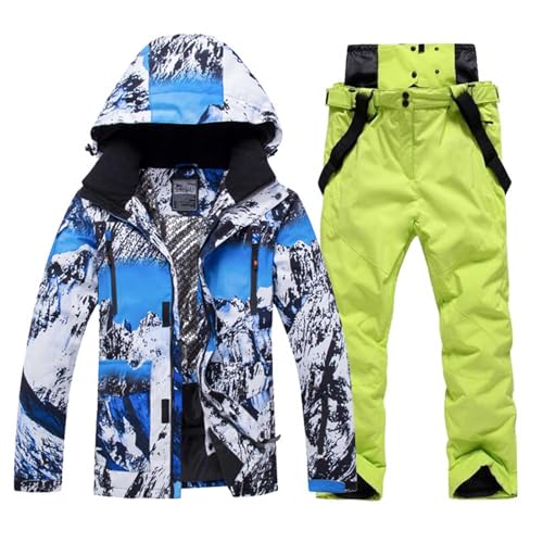 Generisch Schneeanzug Damen 2 Teilig Set Mit Kapuzen Tracksuit Warme Skianzug Winddicht Schneeanzug Wasserdicht Skijacke Jacke Und Hosen Skibekleidung Winter Schneemantel,J,4XL von Generisch