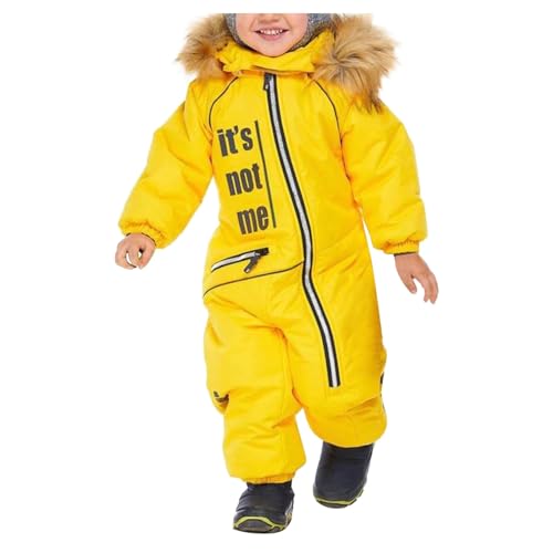 Generisch Schneeanzug Kinder - Einteiliges Schneeanzug Kinder Warmes Skioverall Unisex Kinder Wasserdicht Skianzüge Winddicht Schneeoverall Outdoor Softshell Dicke Fellkragenkapuze Skijacke Skihose von Generisch