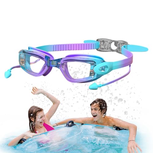 Generisch -Schwimmbrille,Jugend-Schwimmbrille | Tauch- und Schwimmbrillen,Anti-Beschlag, bequemer Riemen, UV-Schutz, klare Sicht, keine undichten Jugend-Schwimmbrillen mit Ohrstöpseln für Kinder von Generisch