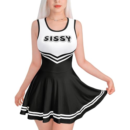 Generisch Sissy Kleidung für Crossdresser - Rosa Sissy Cheerleader Kostüm Damen Cheer Cheerleading Overall Mini Rock High School ärmelloses Kleid Uniform von Generisch