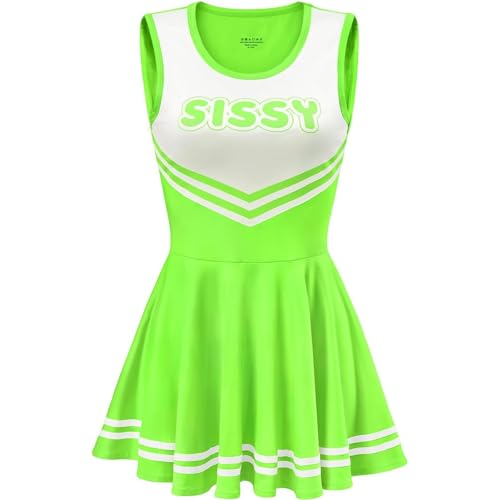 Generisch Sissy Kleidung für Crossdresser - Rosa Sissy Cheerleader Kostüm Damen Cheer Cheerleading Overall Mini Rock High School ärmelloses Kleid Uniform von Generisch