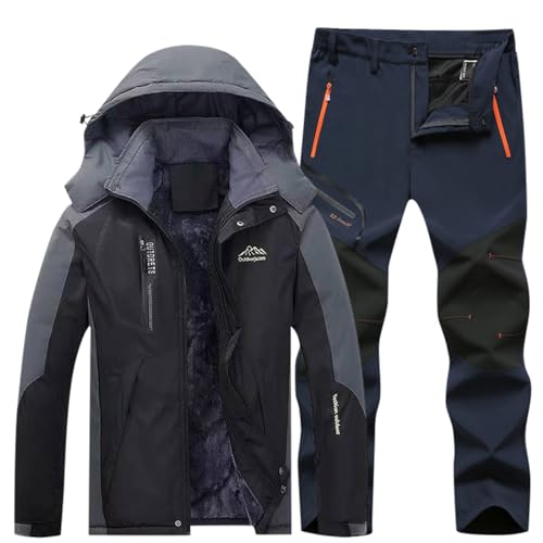 Generisch Ski-Anzug-Männer, Skianzug Herren 2 Teilig Set Winddicht Snowboard Set Mit Kapuze Schneeanzug Wasserdicht Ski Anzug Männer Winter Skibekleidung Warm Thermoanzug Skijacke Und Hose von Generisch