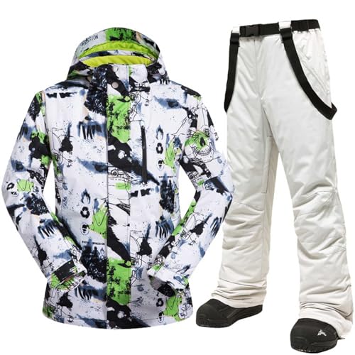 Generisch Skianzug 2 Teilig Herren Winter 2-Stücke Snowboard Sets Warme Winteranzug Skibekleidung Jacke Und Hosen Winddicht Thermoanzug Skianzüge Outdoor Ski Anzug Schneeanzug,G,M von Generisch