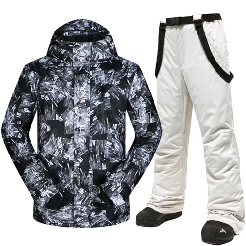 Generisch Skianzug 2 Teilig Herren Winter Skianzug Wasserdicht Skibekleidung Mit Kapuzen Schneeanzug Warme Tracksuit Jacke Und Hosen Skijacke Winddicht Schneemantel,C,3XL von Generisch