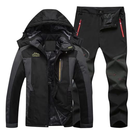 Generisch Skianzug-Herren-Kostüm, Skianzug Herren 2 Teilig Set Winddicht Schneeanzug Mit Kapuze Snowboard Set Wasserdicht Ski Anzug Männer Warm Thermoanzug Winter Skijacke Und Hose Skibekleidung von Generisch