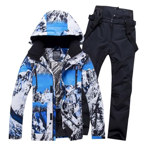 Generisch Skianzug-Herren-Schwarz, Skianzug Herren 2 Teilig Set Winddicht Ski Anzug Männer Mit Kapuze Schneeanzug Wasserdicht Snowboard Set Warm Thermoanzug Sport Skibekleidung Skijacke Und Hose von Generisch