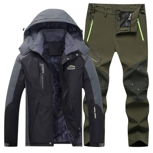 Generisch Skianzug-Herren-Schwarz, Skianzug Herren 2 Teilig Set Winddicht Snowboard Set Mit Kapuze Schneeanzug Wasserdicht Ski Anzug Männer Winter Skibekleidung Warm Thermoanzug Skijacke Und Hose von Generisch