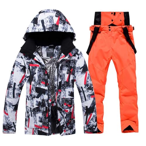 Generisch Skianzug Herren Skijacke Skihose Set 2 Teilig Schneeanzug Wassersäule Atmungsaktiv Schneeanzug Winddichte Schneehose Softshelljacke mit Kapuzen Skifahren Snowboarden,D,L von Generisch