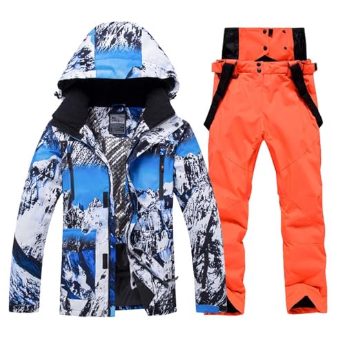 Generisch Skianzug Herren Skijacke Skihose Set 2 Teilig Schneeanzug Wassersäule Atmungsaktiv Schneeanzug Winddichte Schneehose Softshelljacke mit Kapuzen Skifahren Snowboarden,I,L von Generisch