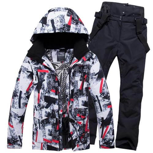 Generisch Skianzug Herren Skijacke Skihose Set 2 Teilig Schneeanzug Wassersäule Atmungsaktiv Schneeanzug Winddichte Schneehose Softshelljacke mit Kapuzen Skifahren Snowboarden,P,S von Generisch