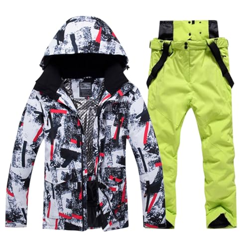 Generisch Skianzug-Männer, Skianzug Herren 2 Teilig Set Wasserdicht Ski Anzug Männer Mit Kapuze Schneeanzug Winddicht Snowboard Set Sport Thermoanzug Winter Skijacke Und Hose Skibekleidung von Generisch