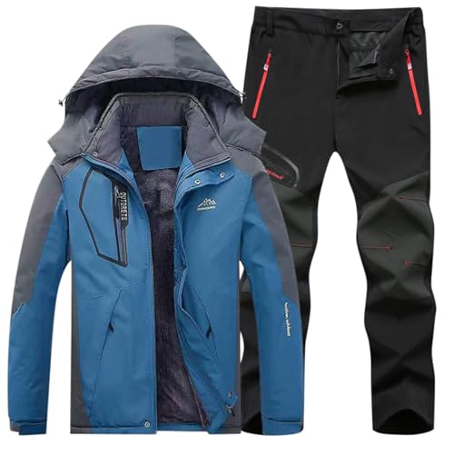 Generisch Snowboard-Hose-Männer, Skianzug Herren 2 Teilig Set Wasserdicht Snowboard Set Mit Kapuze Ski Anzug Männer Winddicht Schneeanzug Sport Skijacke Und Hose Winter Skibekleidung Thermoanzug von Generisch