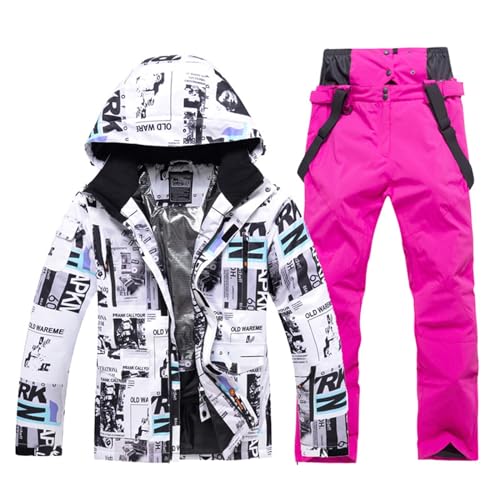 Generisch Snowboard-Set, Skianzug Herren 2 Teilig Set Winddicht Snowboard Set Mit Kapuze Ski Anzug Männer Wasserdicht Schneeanzug Winter Thermoanzug Warm Skibekleidung Skijacke Und Hose von Generisch