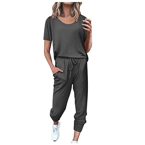 Sportanzug Damen Gym Jogginganzug Frauen Fitness Set Loungewear Lounge Set Damen Homewear Sweatshirt Sporthose Grau S von Generisch