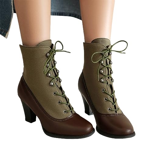 Generisch Stiefeletten Damen Elegant Chelsea Reitstiefel Weitschaftstiefel Winter Halbhoch Schnürstiefel Atmungsaktiv Anti-Rutsch Schuhe Trachtenschuhe Leichte Outdoor Damenstiefel Winterstiefel von Generisch