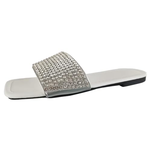 Generisch Strass-Hausschuhe, modische Pantoletten, atmungsaktive, Bequeme Hausschuhe für Damen, Outdoor-Frühlingssandalen, Strand-Strass-Flip-Flops, Sommerschuhe, Flache Zehentrenner-Sandalen von Generisch