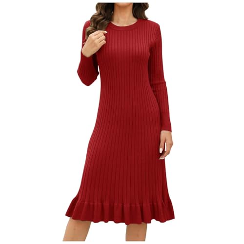 Generisch Strickkleid Damen Autumn Lang O-Ausschnitt Pullover Kleid Elegant Langarm Strickkleid Figurbetontes Langes Kleid Going Out Clothes Für Tanz Club Bar Party von Generisch