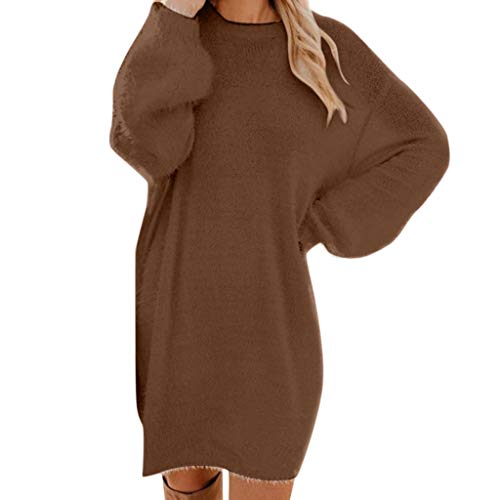 Generisch Strickkleid Damen Winter Lang Rundhals Pulloverkleid Langarm Casual Kleid Winter Knielang Locker Winterkleid Strickkleid Knielang Pulloverkleid Knit Sweater Mini Dress von Generisch