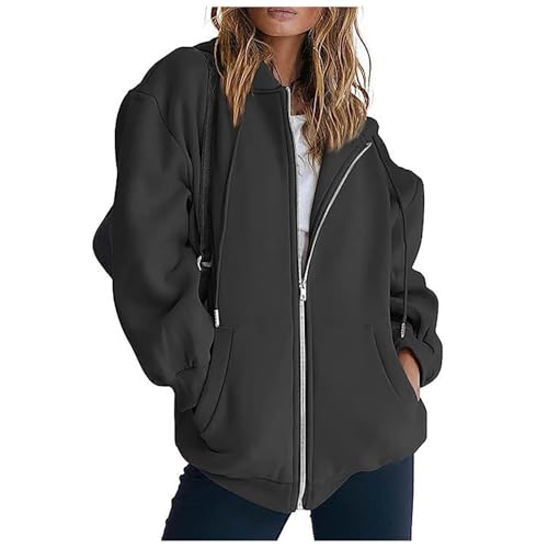 Generisch Sweatjacke Damen Oversize Pullover Sweatshirt Jacke Mit Kapuze Sportjacke Damen Zipper Hoodie Kapuzenjacke Langarm Sweatshirt Sport Style Casual Kapuzenpullover Mit Reißverschluss von Generisch