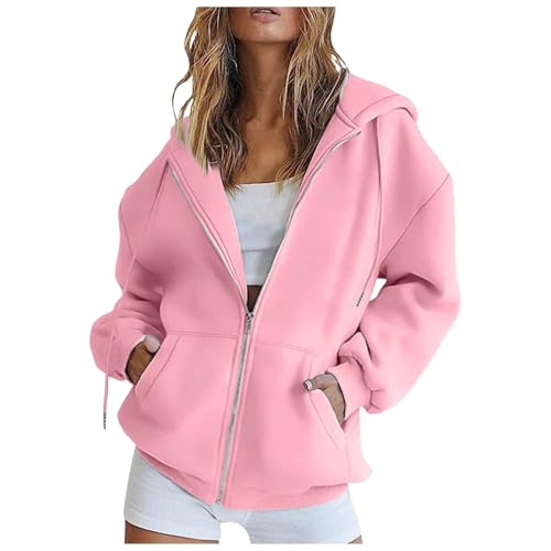 Generisch Sweatjacke Damen Oversize Pullover Sweatshirt Jacke Mit Kapuze Sportjacke Damen Zipper Hoodie Kapuzenjacke Langarm Sweatshirt Sport Style Casual Kapuzenpullover Mit Reißverschluss von Generisch