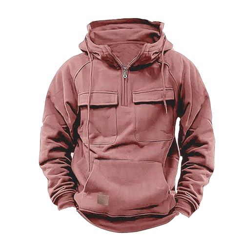 Generisch Tactical Hoodies for Men, Zipper Hoodies for Men, Solid Drawstring Hoodie, with Pocket (Pink,X-Large) von Generisch