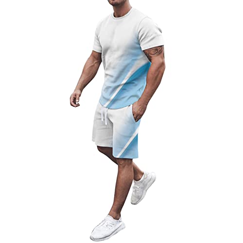 Generisch Trainingsanzug Herren Jogginganzug Kurzarm Sportanzug Freizeitanzug 2 Teiler Casual Outfit Sommer Shorts und Tshirt Tracksuit Sport Set Hausanzug Männer Kurze Hosen + T Shirt Set von Generisch