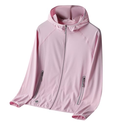 UV Schutzkleidung Damen Ice Silk Atmungsaktive Leichte Sport Jacke Sonnenschutz Hoodie Full Zip Laufshirt Langarm Sun Shirt Sportshirt Für Running Wandern Outdoor Surfen Mit Taschen Rosa XL von Generisch