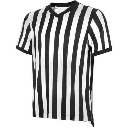 Generisch Uniforme da arbitro - Tuta da arbitro traspirante e asciutta | Maglia in Tessuto Con scollo a V | Maglia da arbitro di Calcio | T-Shirt a Righe Bianche Refree per Abbigliamento Sportivo von Generisch