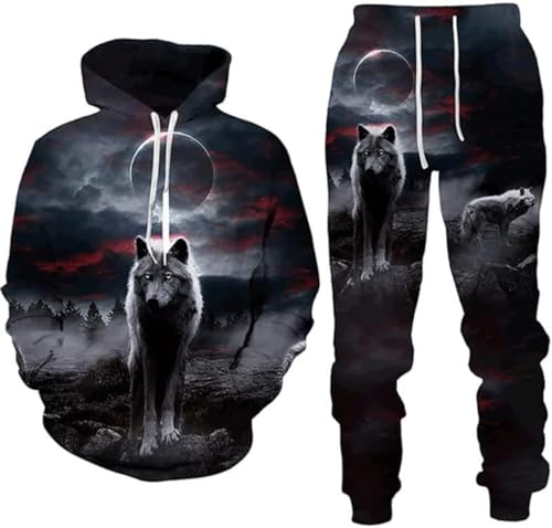 Generisch Unisex Wolf Pullover Kapuzenpullover Set 3D Drucken Wolf Kapuzenpullover + Jogginghose Jogginganzug Sportanzug Männer Jogging Sweatshirt Hose Sweatshirts Anzüge (Style 3#,3XL) von Generisch