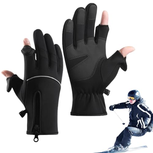 Generisch Warme Fahrradhandschuhe,Warme Fahrradhandschuhe,2-Fingerlose Touchscreen-Snowboardhandschuhe - rutschfeste Kaltwetterhandschuhe zum Wandern, Angeln, Jagen, Winddichte Laufhandschuhe von Generisch