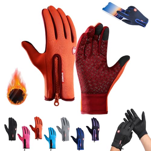 Generisch Warme Winddichte wasserdichte Touchscreen Handschuhe Unisex, Frostfit - Thermo Handschuhe, Thermo Ski Handschuhe Frauen, Winter Outdoor Snowboard Non-Slip Handschuhe Herren Warm (Orange, L) von Generisch