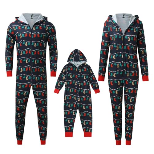 Generisch Weihnachtsoutfit Familie Set - Nachtwäsche Matching Pyjamas Schlafanzug Mit Kapuze Christmas Sleepwear Rentier Weihnachts Eltern Kind Outfits Couple Pyjama Set Winter Kariertes Schlafshirt von Generisch