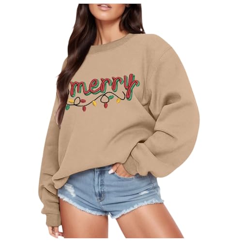 Generisch Weihnachtspulli Damen Hässlicher Weihnachtspullover Weihnachtsthema Casual Weihnachtspulli Festlich Damenpullover Weihnachtsoutfit Weihnachtspullover Pullover Khaki XXL von Generisch