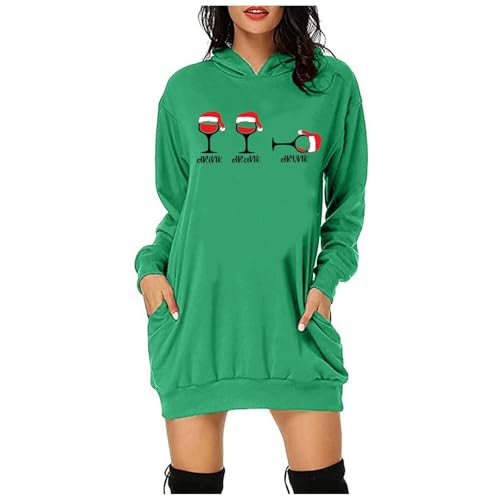 Generisch Weihnachtspulli Damen | Pullover Kleid Weihnachtskleid Hoodie Langarm Sweatshirts Kapuzenpullover Tops Mini Weihnachten Blusenkleider Winter Schmaler Rock Weihnachtspullover Kleid von Generisch