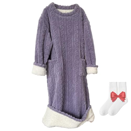 Generisch Winter Coral Velvet Home Clothes,Women Coral Velvet Jacquard Robe Winter Pajamas Warm Home Wear Nightdress (Purple,XL) von Generisch