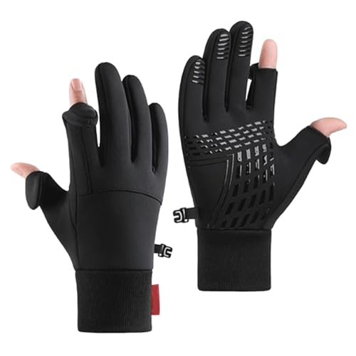 Generisch Winterhandschuhe für Herren, Fahrradhandschuhe - 2 rutschfeste Handschuhe im fingerlosen Design,Laufausrüstung Ausrüstung für kaltes Wetter, Fleece-gefütterte Handschuhe zum Pendeln, Angeln von Generisch