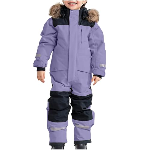 Generisch Winteroverall Mädchen Jungen Verdickt Warm Mit Kapuze Unisex Schneeanzug Baby Overall Schneeanzüge Winddicht Outdoor Winteroverall Babyoverall Lila 150 von Generisch