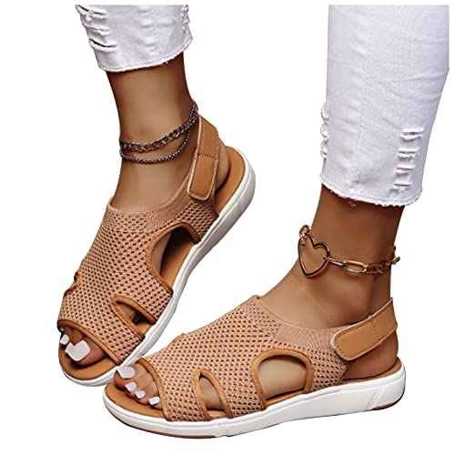 Generisch Women's Comfy Knit Sports Sandals, Slingback Orthopedic Sandals for Women Mesh Soft Sole Beach Casual Shoes Hook and Loop Closure Walking Sandals Open Toe Stretchable San von Generisch