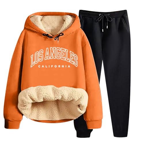 Generisch Zweiteiler Damen Warm Fleece Jogginganzug Einfarbig Langarm Sportanzug Winter Freizeitanzug Hoodie und Sporthose Activewear Sets Casual 2-Teiler Trainingsanzug Bequeme Baggy Loungewear Set von Generisch