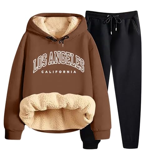 Generisch Zweiteiler Damen Warm Fleece Jogginganzug Einfarbig Langarm Sportanzug Winter Freizeitanzug Hoodie und Sporthose Activewear Sets Casual 2-Teiler Trainingsanzug Bequeme Baggy Loungewear Set von Generisch