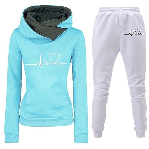 Generisch blitzangebote, Damen Trainingsanzug Set 2-Teilig Heartbeat Print Hoodie Jogginghose Sweatshirt Hose Zweiteiler Jogginganzüge Damen Kapuzenpullover Sporthose Set von Generisch