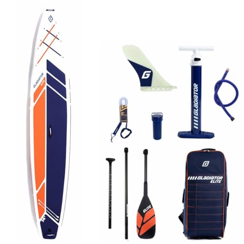 Gladiator Elite 14'0"T x 30" SUP Board Set 2024 I Inkl. 3-teiligem Voll Carbon Paddel, Bravo Doppelhubpumpe, Fiberglasfinne, Leash, Repair Kit und Rolltasche von Generisch