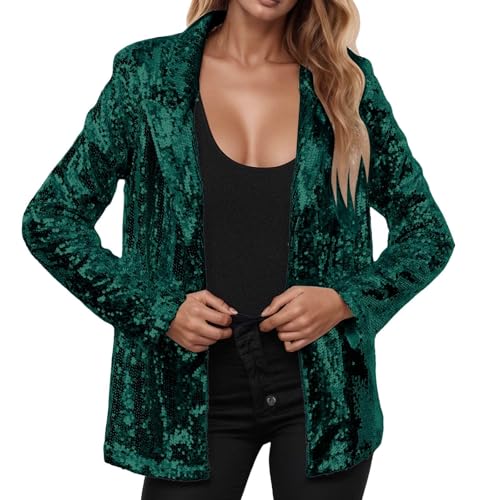 Glitzer Blazer Damen Party,Damen Pailletten Blazer,Damen Pailletten Cardigan,Damen Lässig Elegant Outwear,Party Glänzend,Rave Oberbekleidung Mantel Damen,C11266,Grün,3XL von Generisch