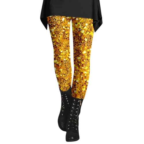 Glitzer Leggings Damen Baumwolle Leggings Klassisch Sporthose Mottoparty Kostüm Slim Fit Jogginghose 80er Disco Outfit Elastische Laufhose 90er Freizeithose 80er Jahre Yogahose von Generisch