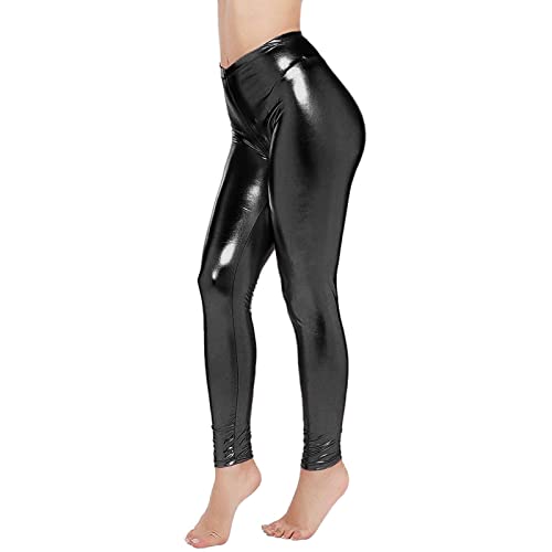 Glitzer Leggings Damen Silber, Hose Silber Metallic Damen Fasching Silberne - Leggings Karneval Glänzende High Waist Shiny Metallischer Hosen Glitzer Party Tanz Disco Kostüm Space Goldene Leggins von Generisch